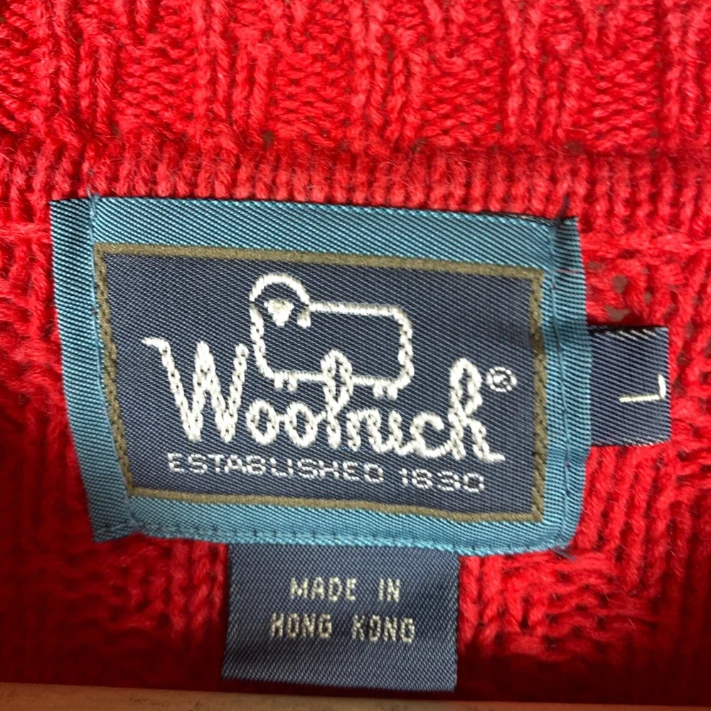 Vtg Woolrich Sweater Mens Large Red Cable Knit Ramie Cotton 80s 90s Preppy‎